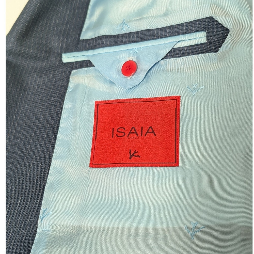 ISAIA Napoli Men's‎ Blueberry Pinstripe Wool Blazer Base S 2094 PH Italy Size 46 - Picture 5 of 9